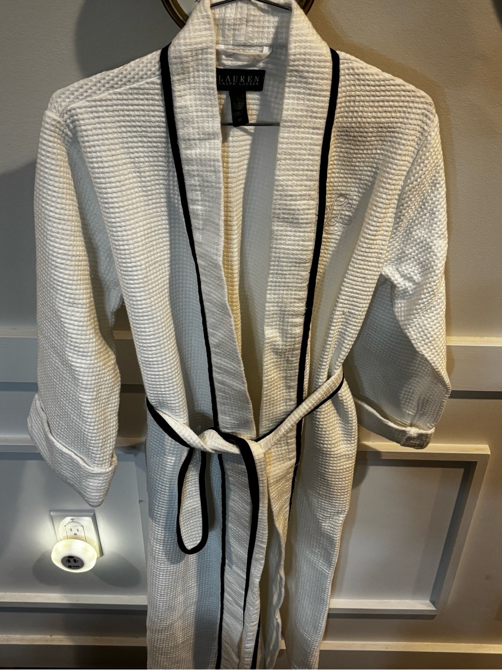 Lauren Ralph Lauren Cotton Waffle Robe, monogram Ladies Luxurious bath robe NWOT